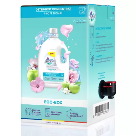Detergent lichid concentrat Fressia – Cozy Days, 100 spalari, 5L, Eco-Box
